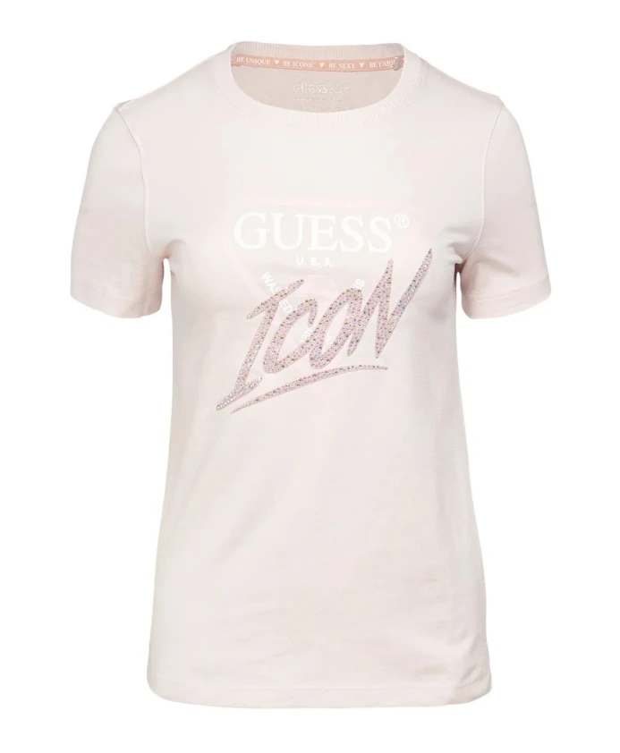 

Светло-Розовая футболка с короткими рукавами Guess, розовый