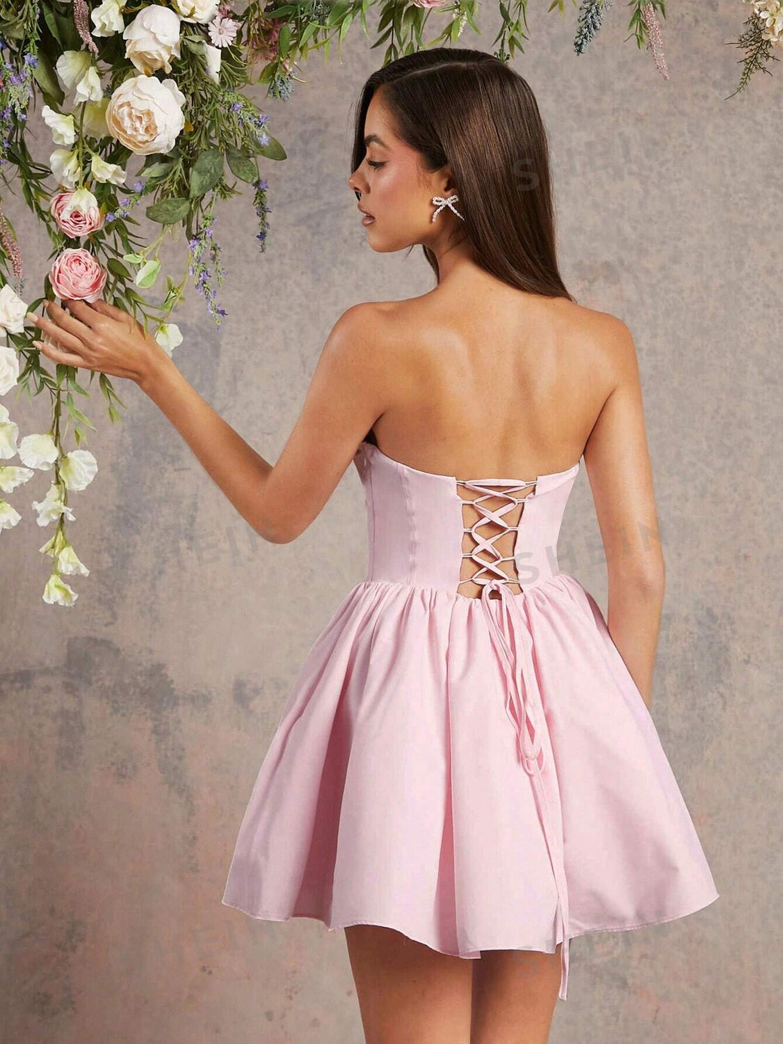 

Корсет из тюля и органзы Haute, завязанный сзади Shein, розовый