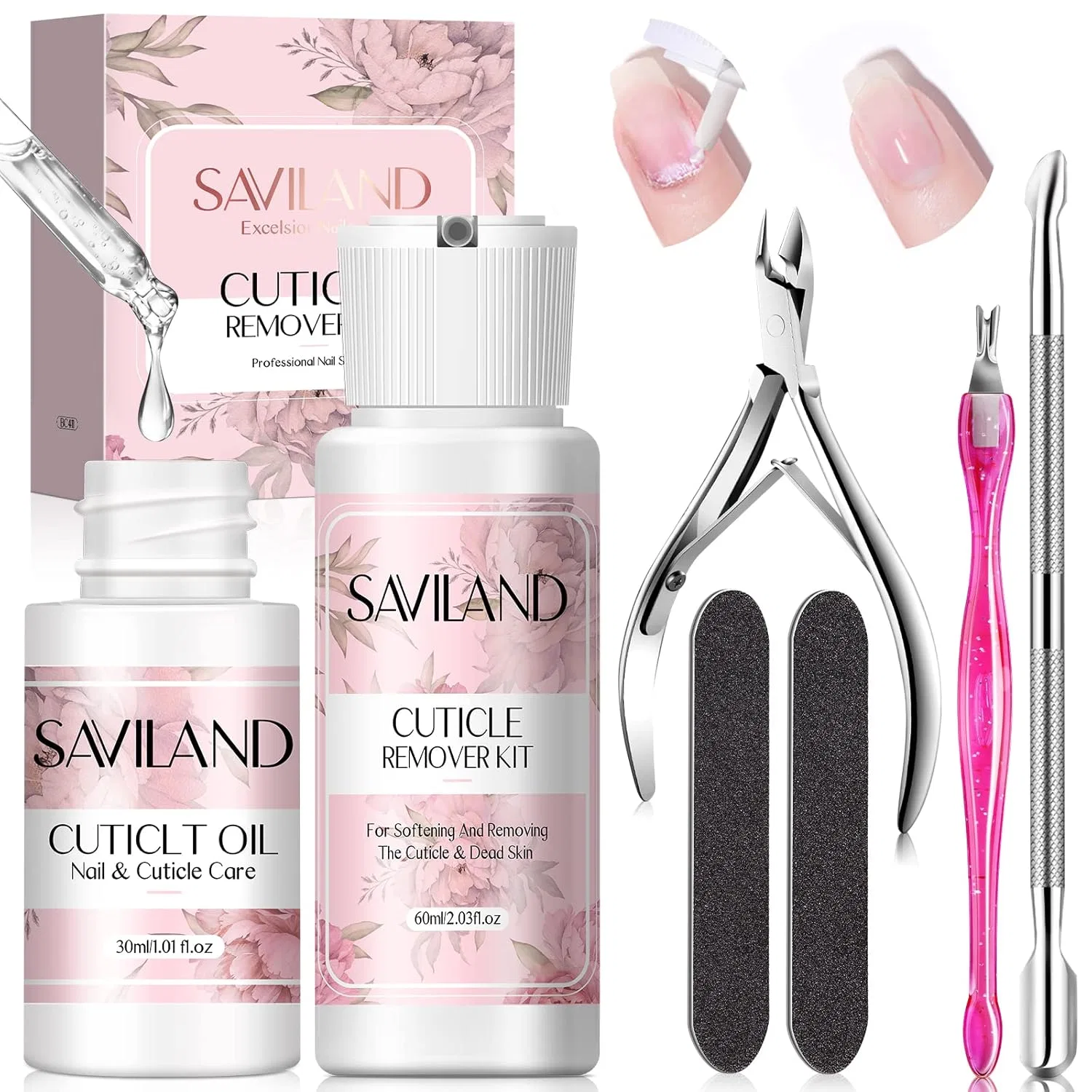 Набор Saviland для удаления кутикулы с маслом и инструментами Saviland, 60 Ml + 30 Ml