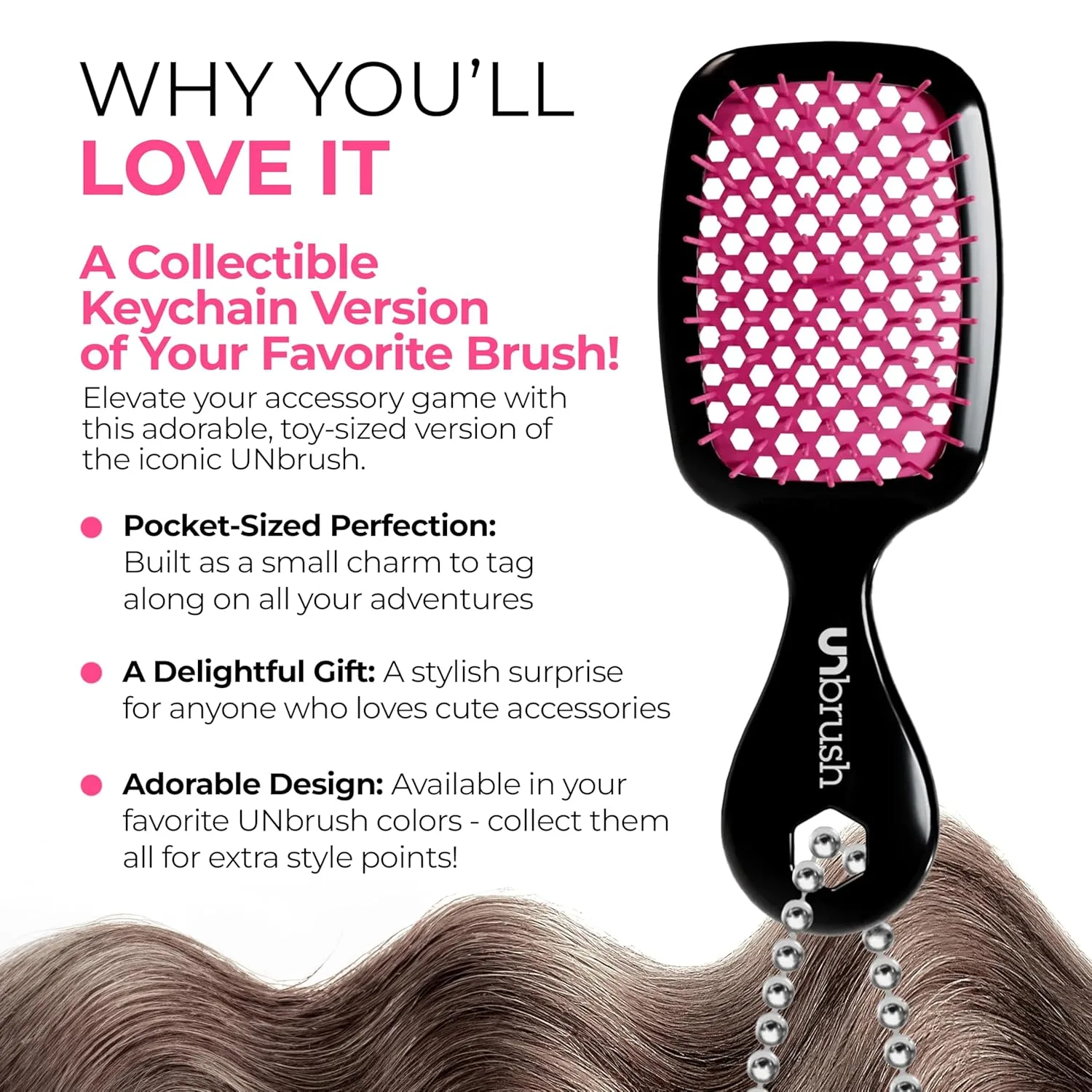 Брелок-расческа FHI Heat UNbrush Super Mini - коллекционный миниатюрный аксессуар для сумок и ключей - для любительниц красоты., Cherry Blossom — фото 2
