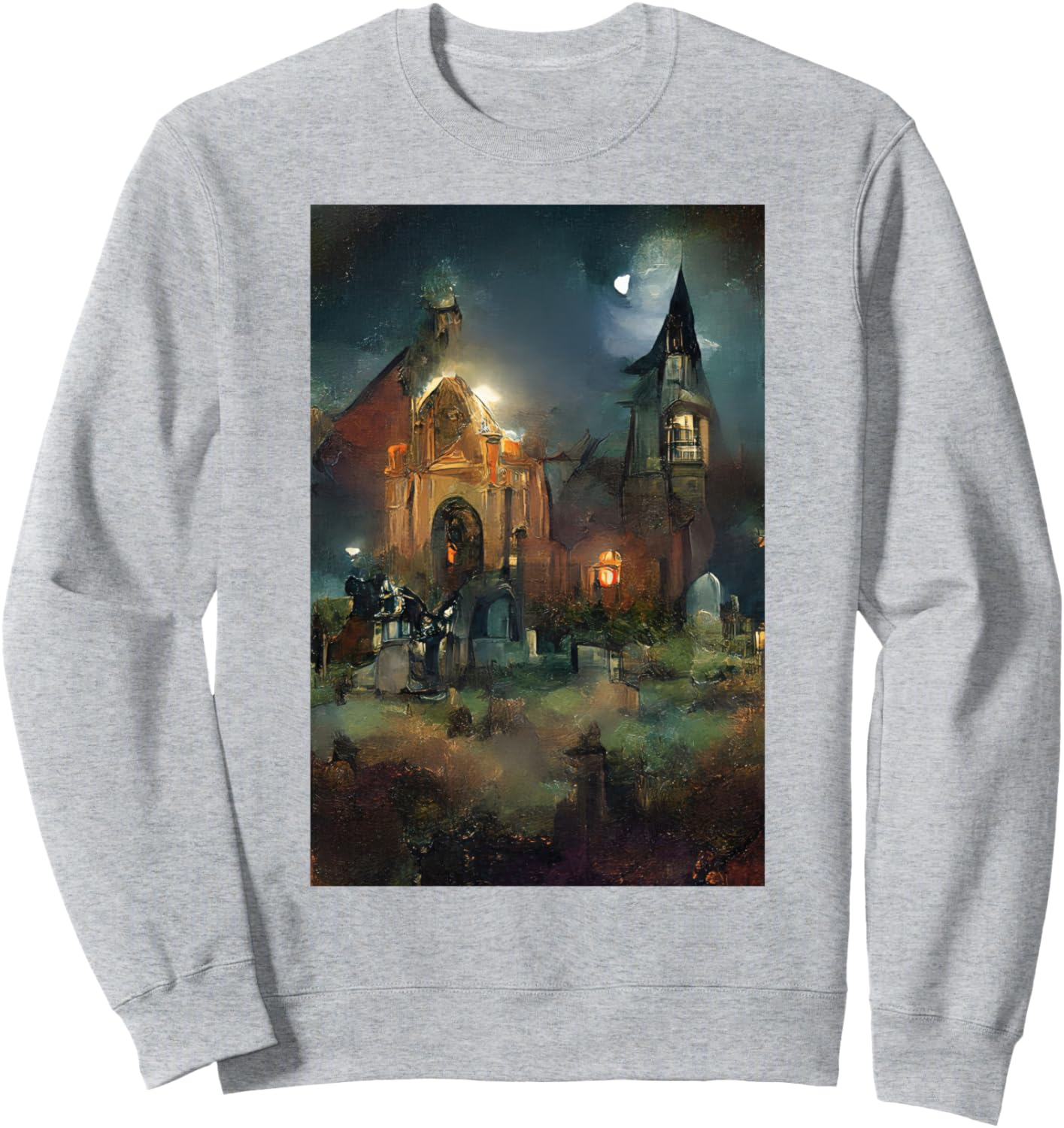 

Хэллоуинская церковь, лунный свет, ужас, кладбище, толстовка Haunted Halloween Church, серый