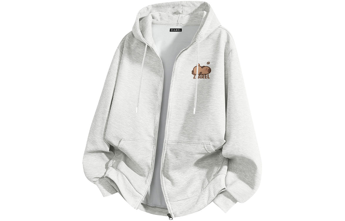

Толстовка Unisex Hooded Moderate Cardigan ZIAREL, белый heather серый