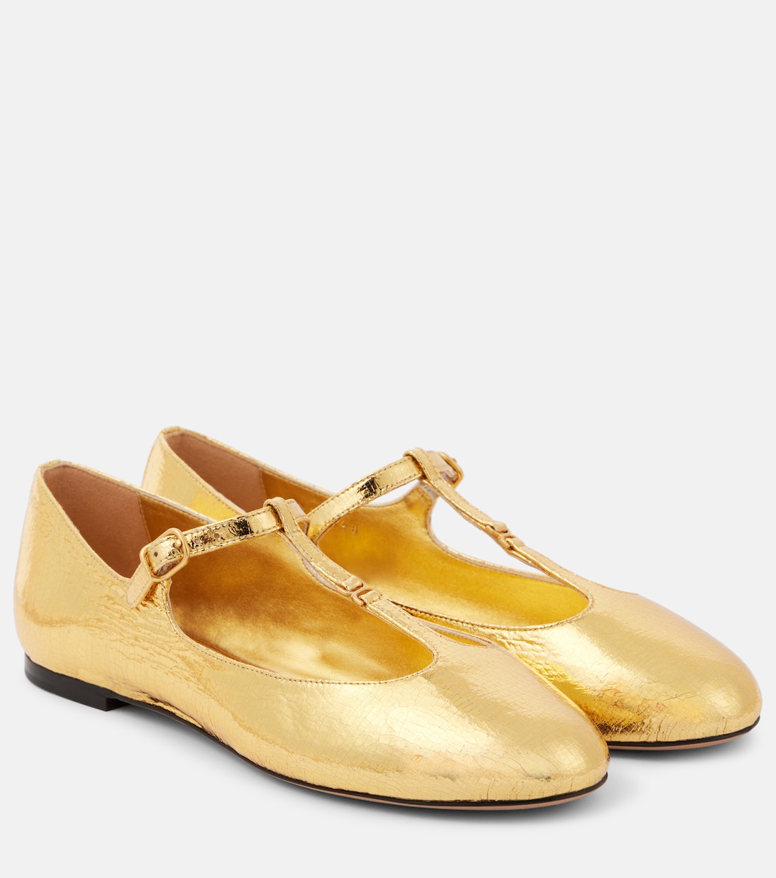 Туфли Мэри Джейн из металлизированной кожи Марси Chloé, Gold Color