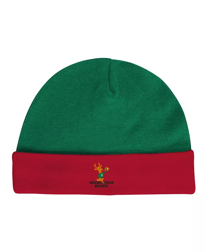 Комплект для младенцев (мальчиков и девочек) Milwaukee Bucks Hardwood Classics: боди и вязаная шапочка с отворотом, цвет охотничий зеленый и красный Mitchell & Ness — фото 4