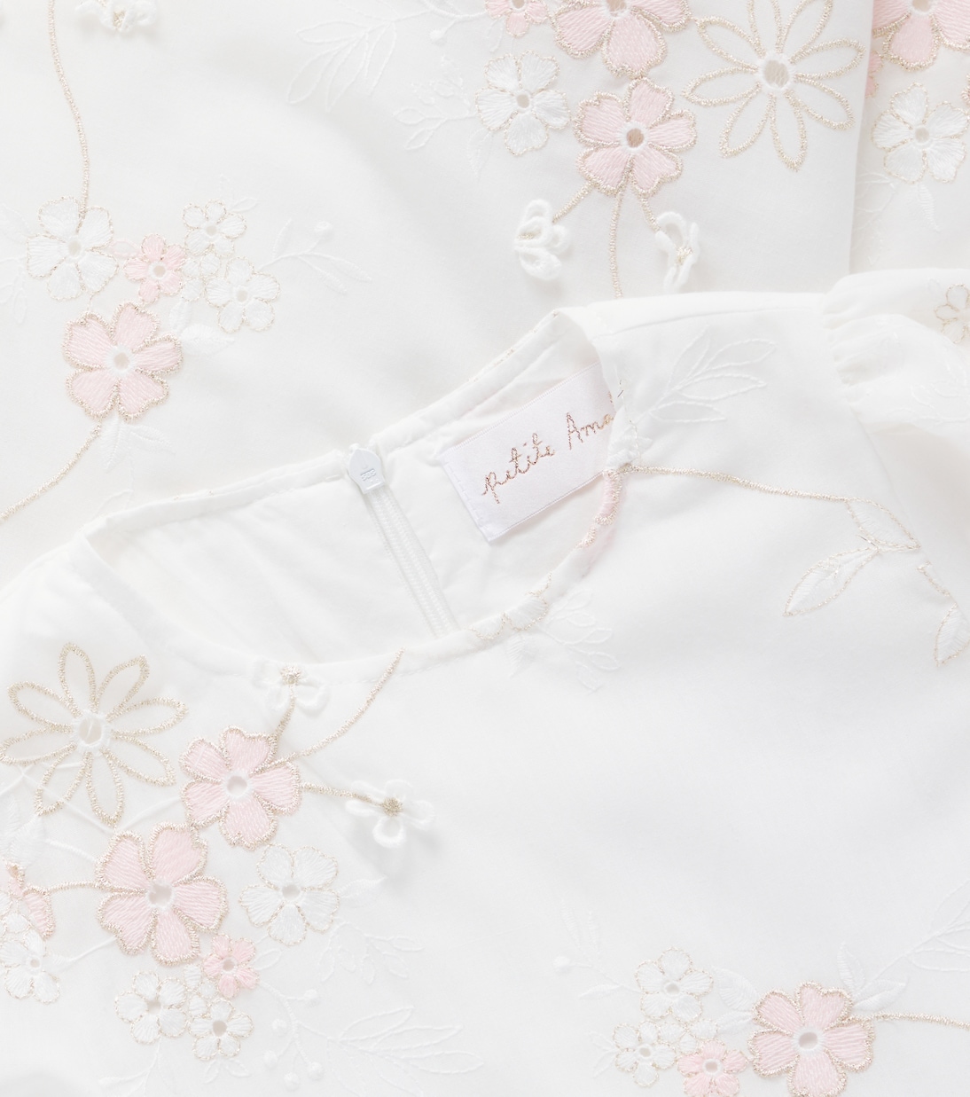 Платье из хлопка с цветочной аппликацией и рукавами-буфами Petite Amalie  , White/Pink — фото 2