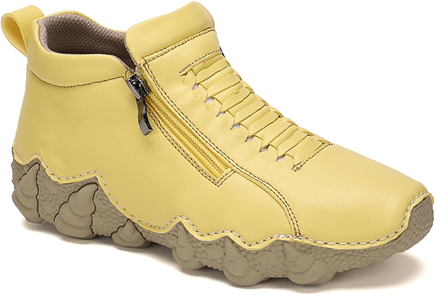 

Женские кожаные ботильоны Baxtayel, повседневные, на среднем каблуке, противоскользящие, для ходьбы, легкие, слипоны, модные кроссовки с молнией, для улицы, желтый