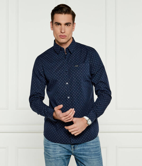

Рубашка мужская Guess Jeans облегающего кроя в горошек, синий