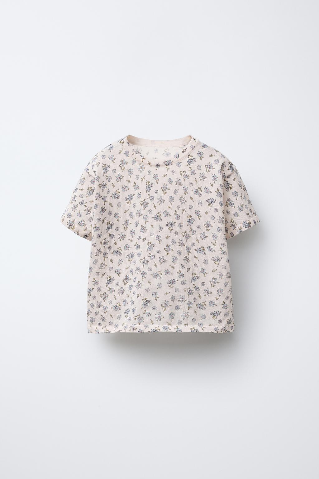 

Футболка тонкой вязки с цветочным принтом ZARA, цвет Beige-pink