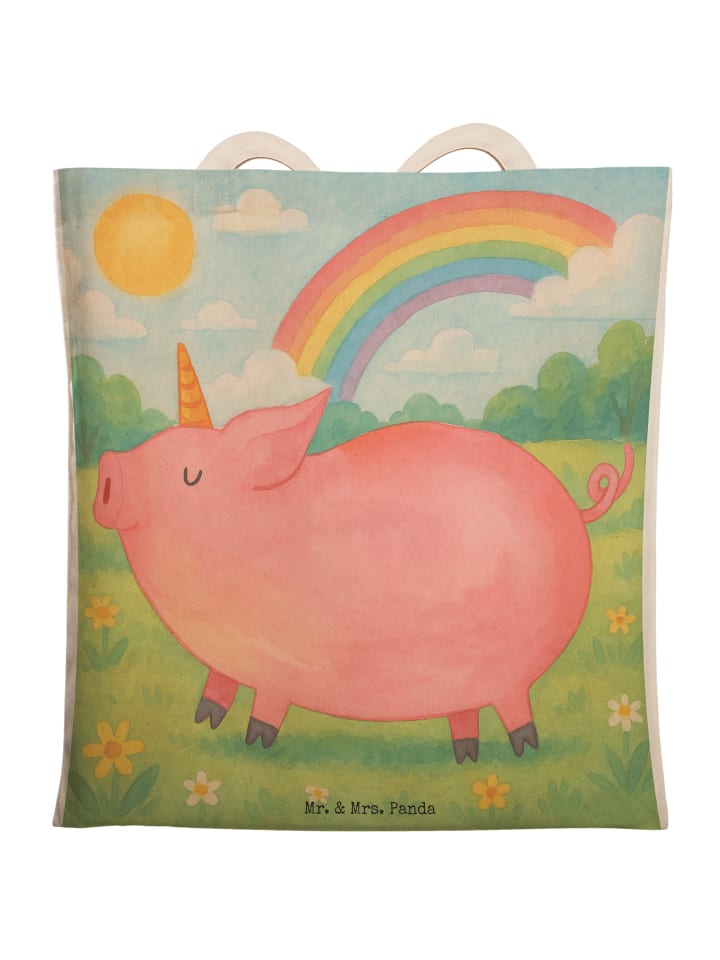 

Сумка-шоппер с рисунком единорога и свиньи, без слогана, белого цвета Mr. & Mrs. Panda