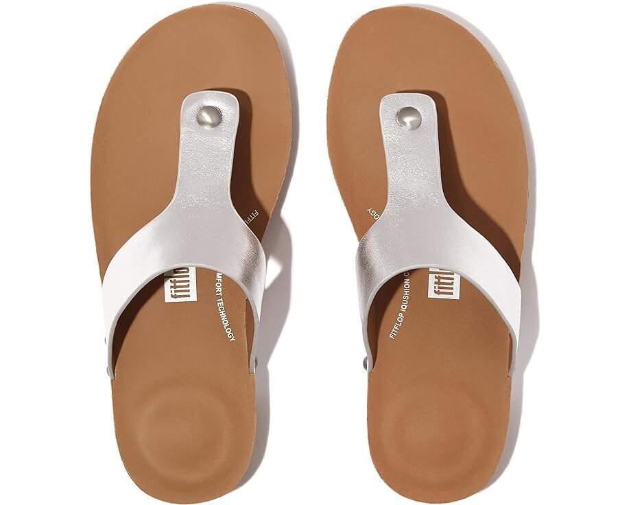 

Сандалии FitFlop Iqushion Metallic-Leather Toe-Post, серебряный