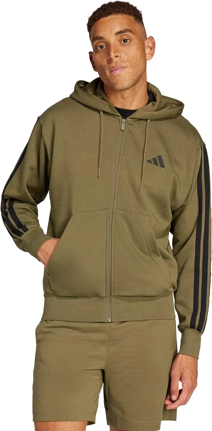 Мужская спортивная куртка adidas Essentials с тремя полосками, флисовой подкладкой, на молнии и капюшоном