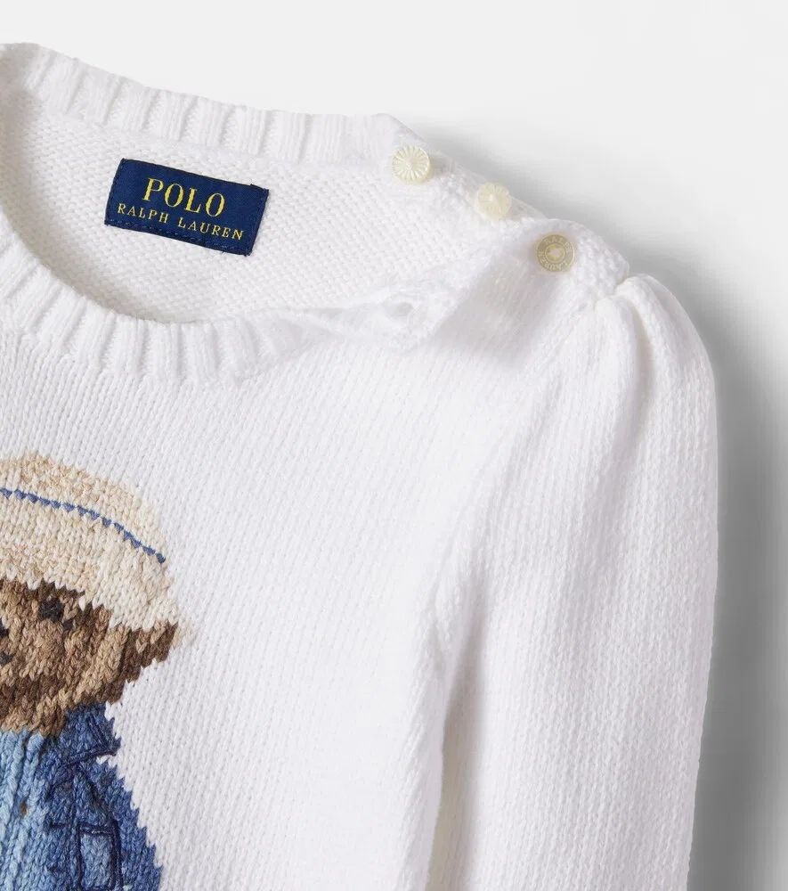 Хлопковый свитер Polo Bear Polo Ralph Lauren Kids, белый — фото 4