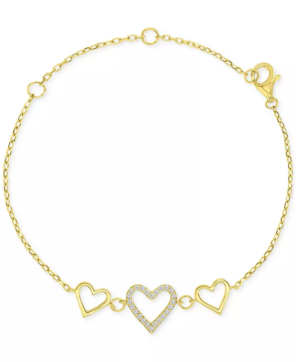 

Детский браслет-цепочка с кубическим цирконием и полированными тройными сердечками Macy'S, gold