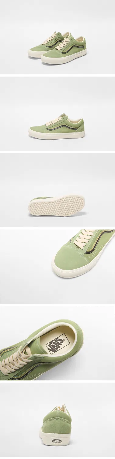Мужские низкие кроссовки Vans Old Skool DS из замши и холста нейтрального оливкового цвета — фото 3