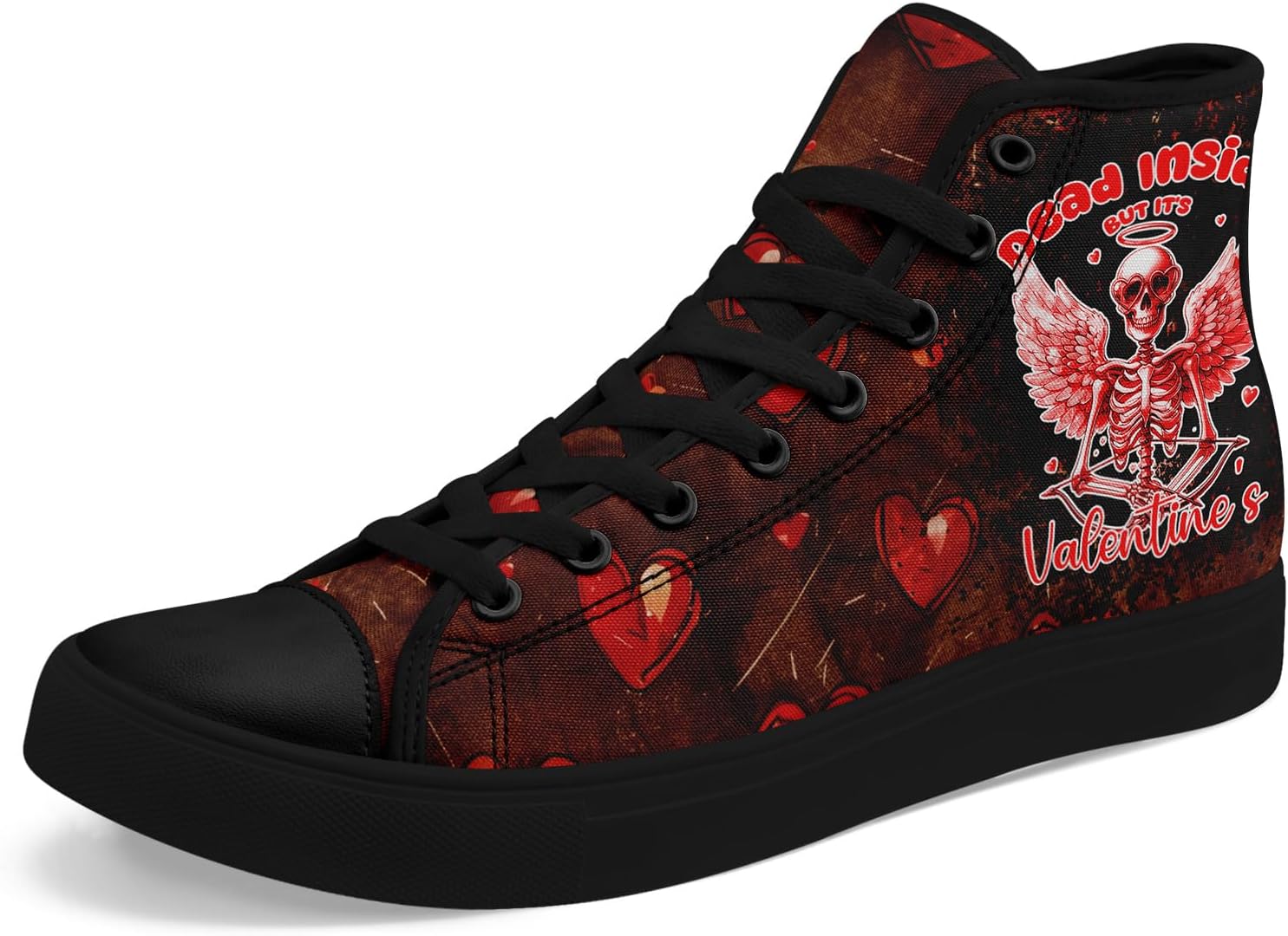 

Высокие кеды из ткани для девочек и мальчиков - стильные шнурованные туфли с принтом сердца, удобная повседневная обувь Awsole, черный/красный