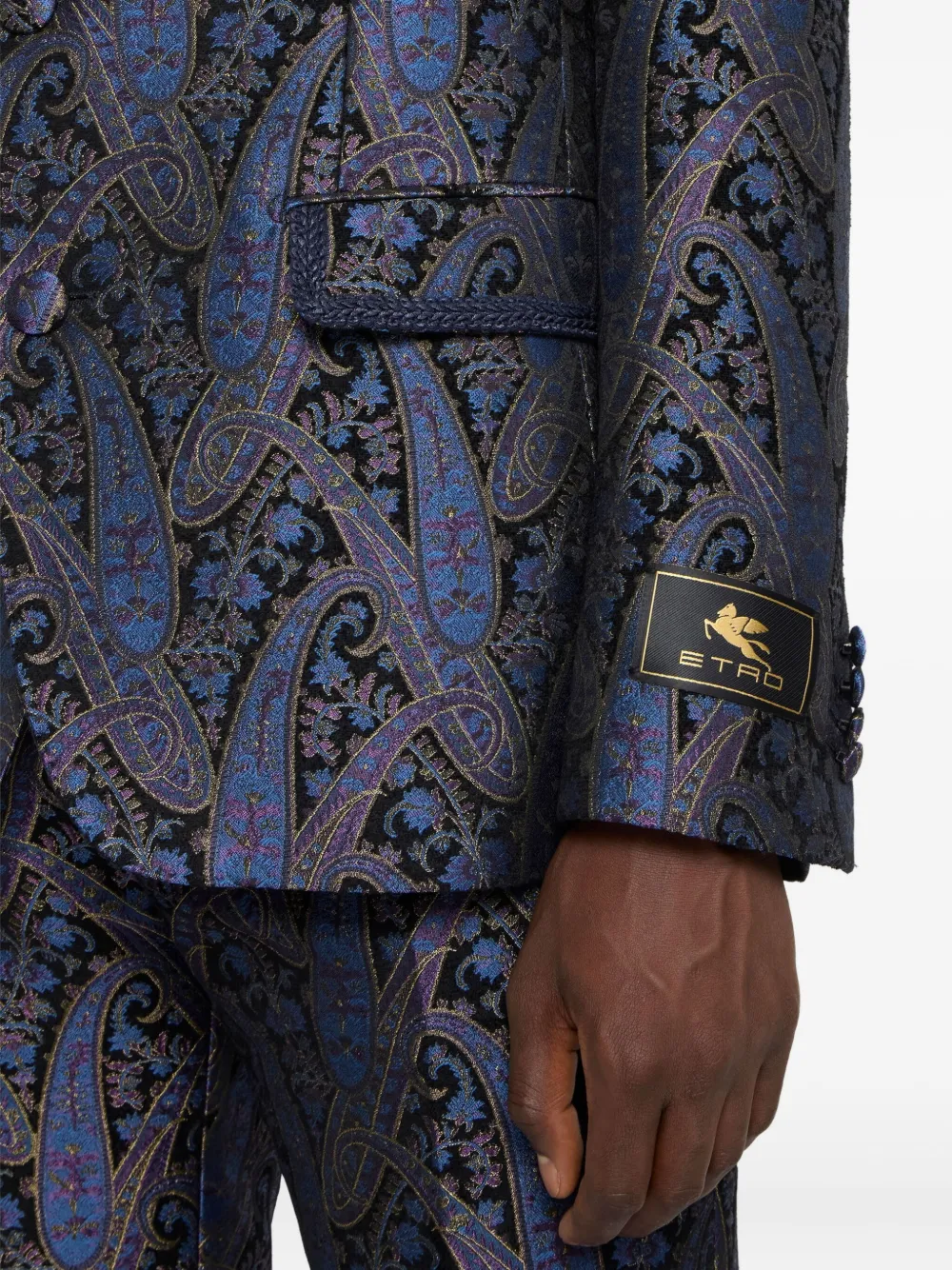 Однобортный жакет с жаккардовым узором пейсли Etro, синий — фото 4