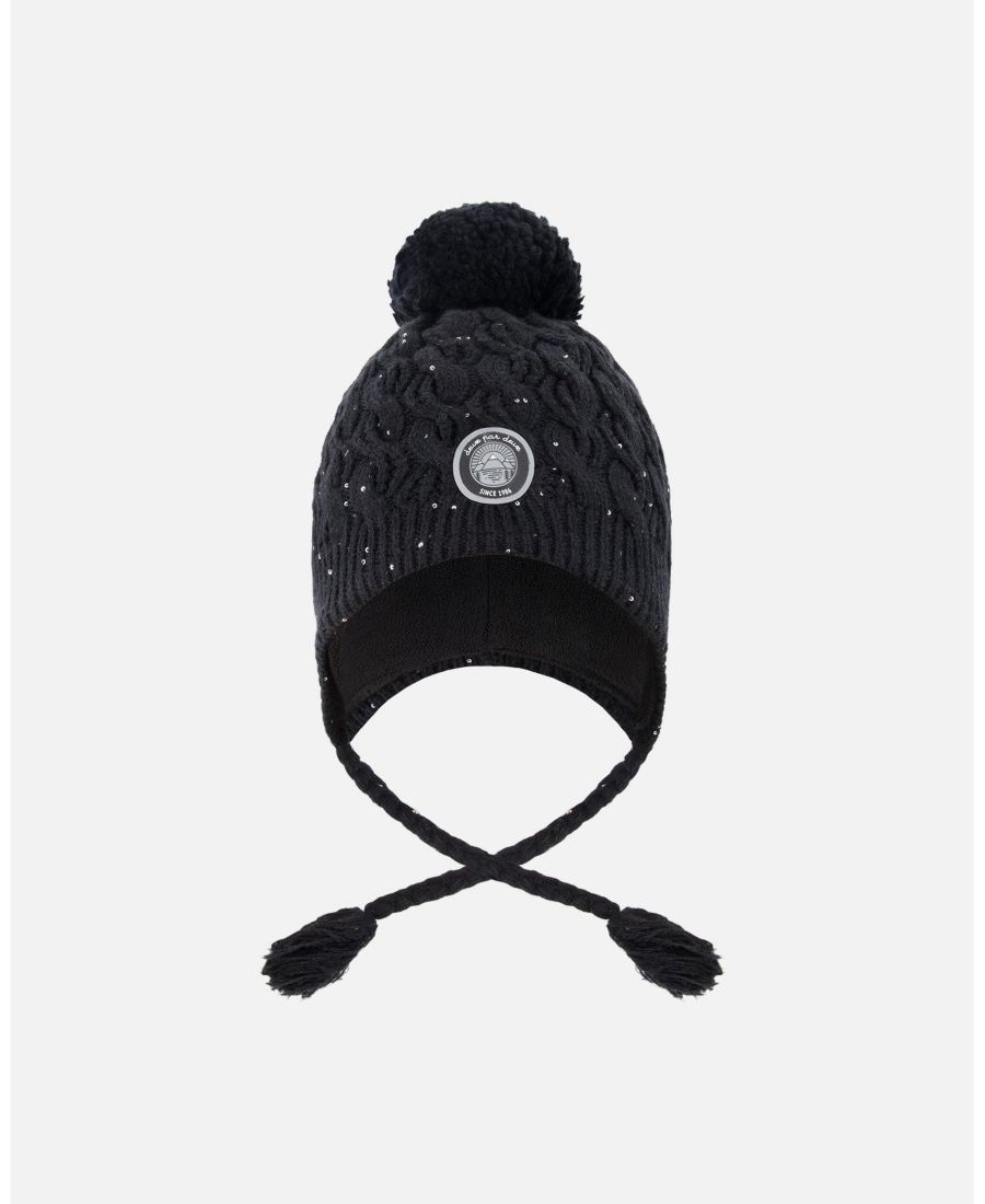 

Зимняя вязаная шапка для девочки в перуанском стиле с помпоном и подкладкой, черная - для малышей/детей Deux par Deux, Black