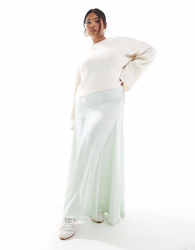 

Юбка макси ASOS DESIGN Curve с объемным лифом цвета шалфей