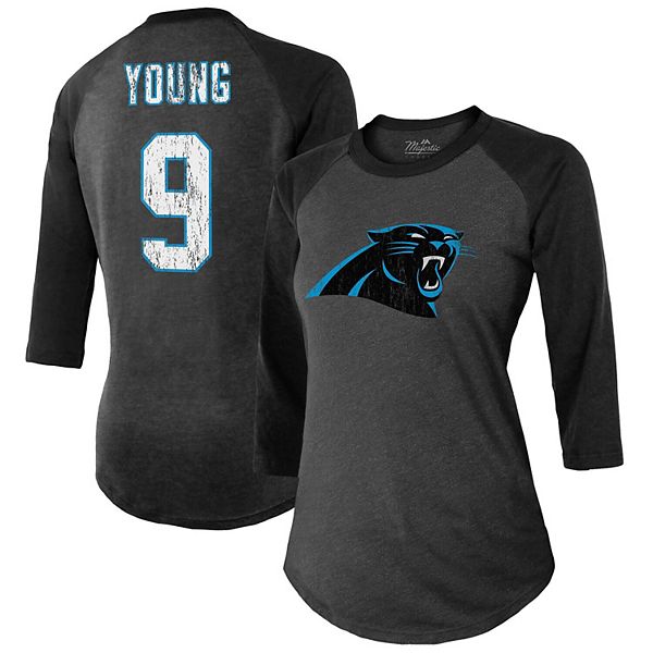 

Женская футболка с именем и номером Bryce Young Carolina Panthers, трикотаж, 3/4 рукава, приталенная Majestic Threads