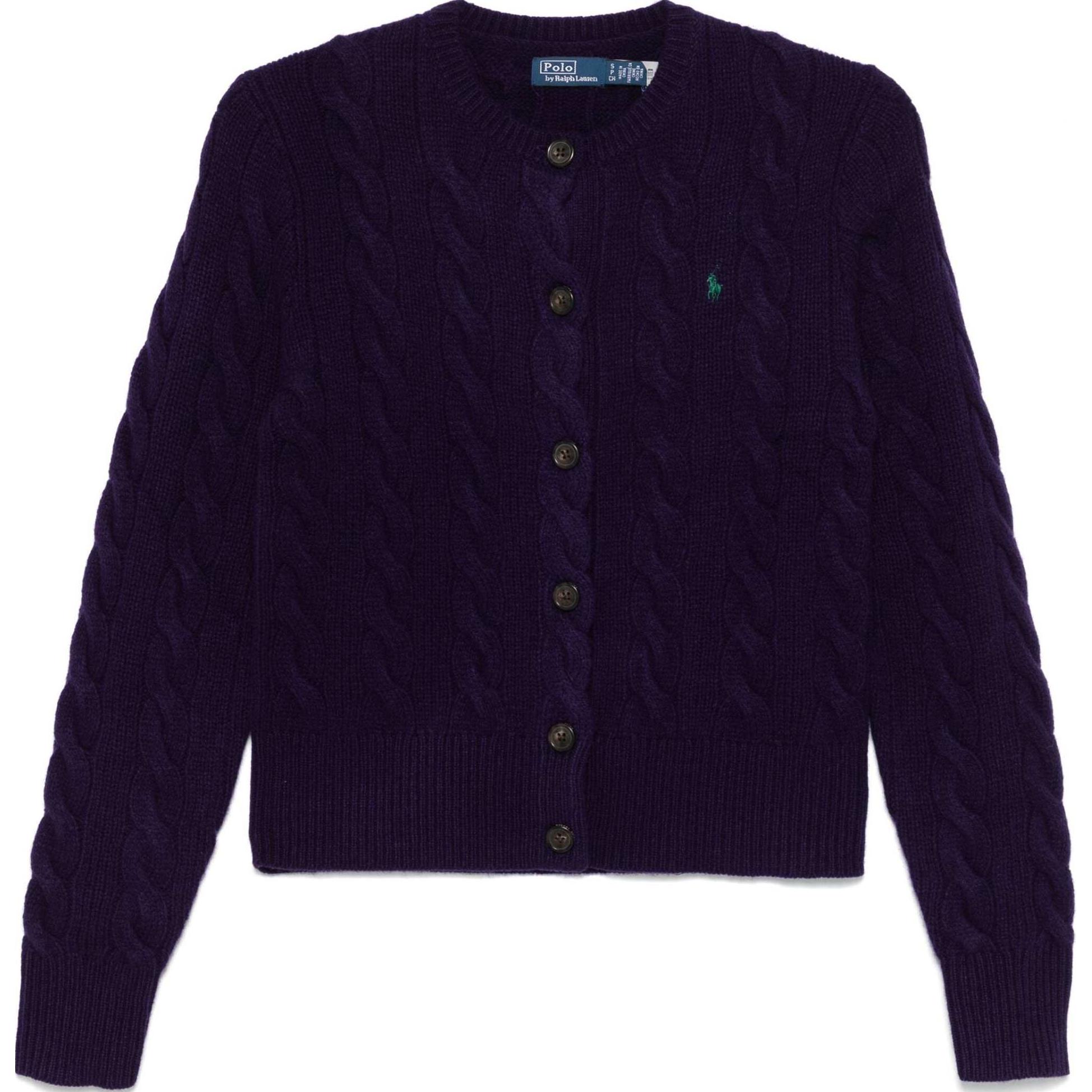 Пони вышитый ажурный кардиган Polo Ralph Lauren, фиолетовый — фото 3