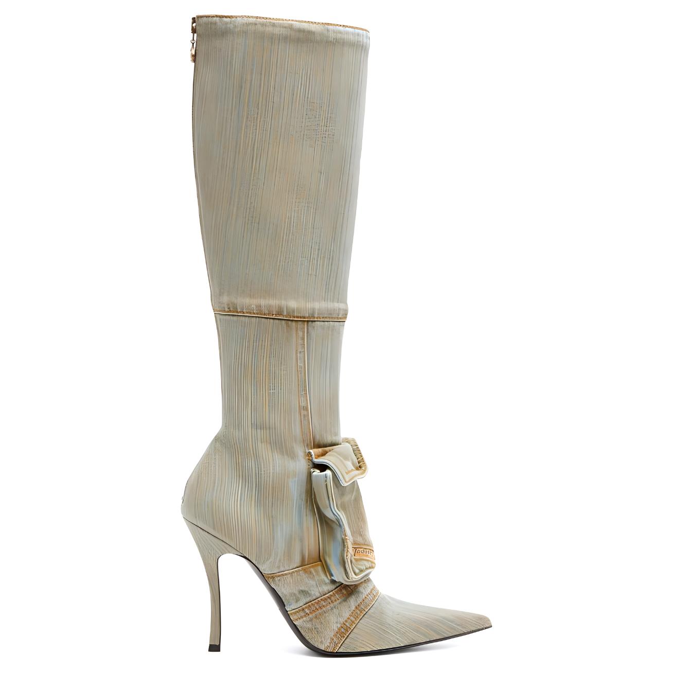 DIESEL Джинсовые сапоги D-Venus до колена карманные бежевые, цвет Beige — фото 4