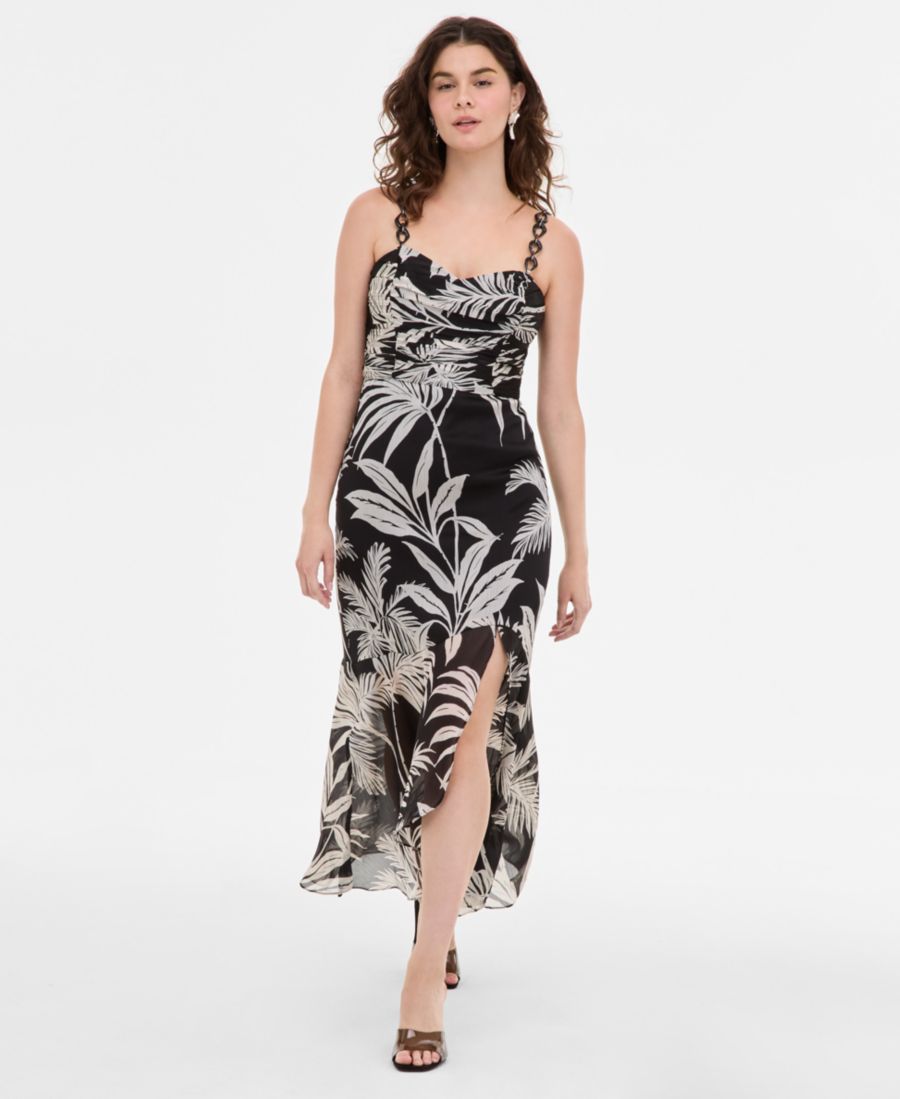 

Женское платье Stacie с принтом, присборенной юбкой и бретелями-цепочками GUESS, Forest Tropical Blk Print