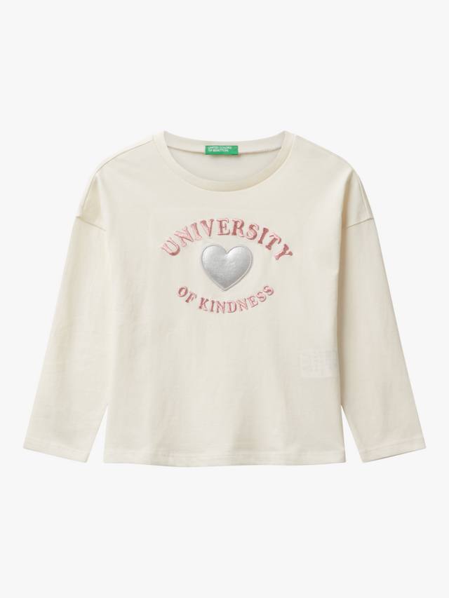

Детская хлопковая футболка с длинными рукавами и сердечками Benetton