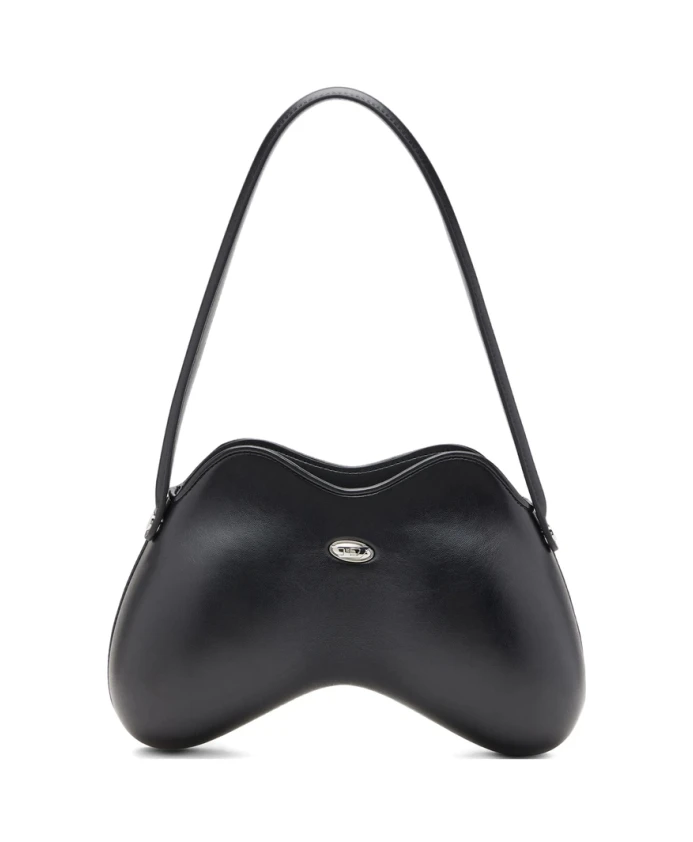 

Черная изогнутая сумка через плечо, гладкая поверхность. Diesel, черный