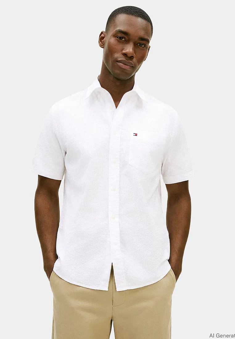 Рубашка с коротким рукавом, из сисака, TH Mainline Tommy Hilfiger, белый