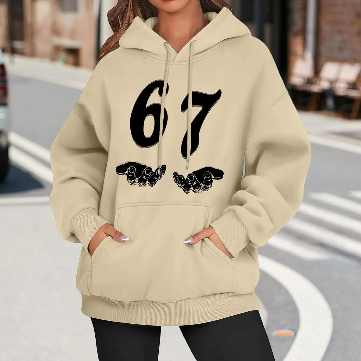 Худи женское с принтом Hands 67, Polyester, Cream Colored — фото 3