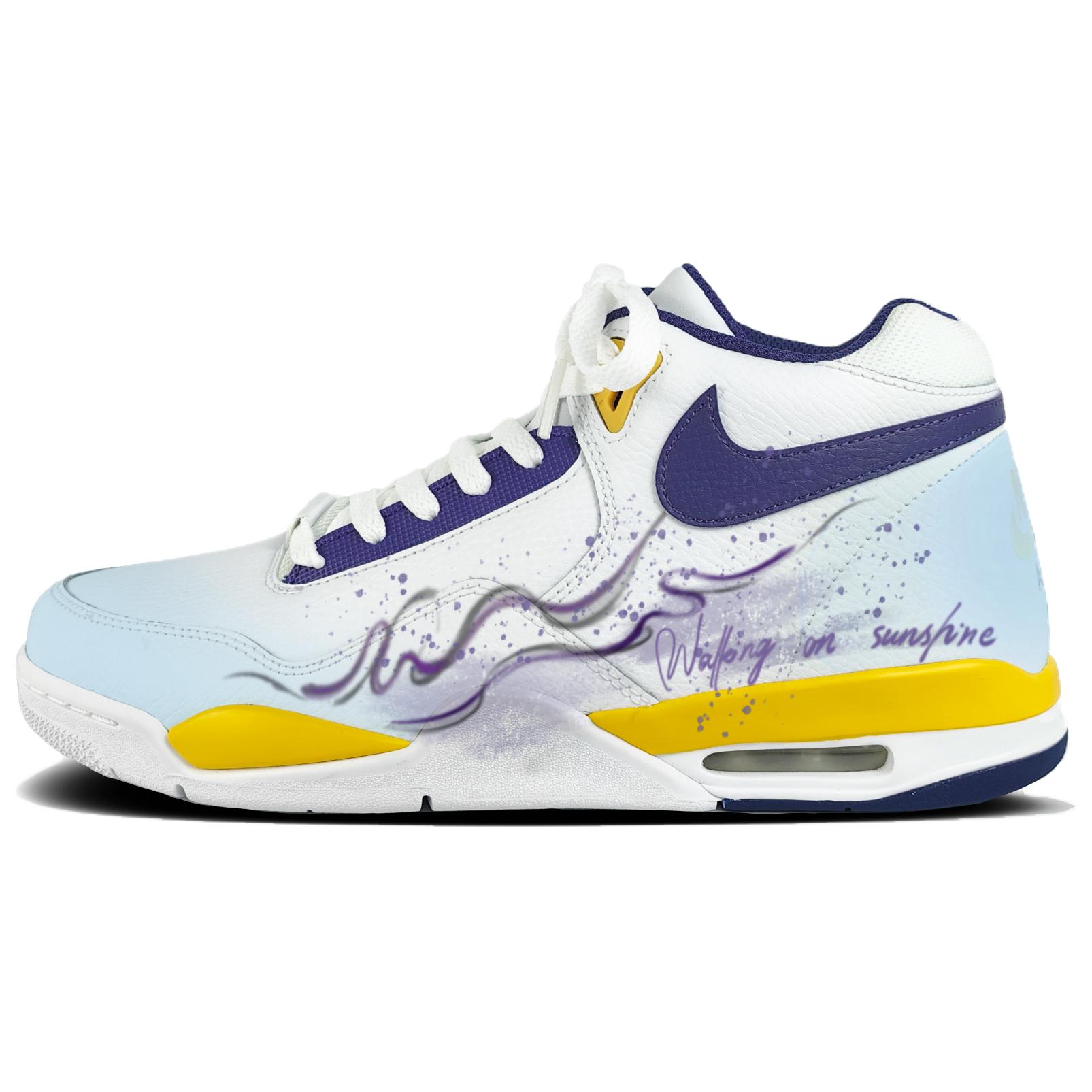 

Nike Легкие баскетбольные кроссовки Flight Legacy Ink Dyed Breeze с устойчивым к истиранию покрытием, мид-топ, винтажные, мужские, белый синий желтый