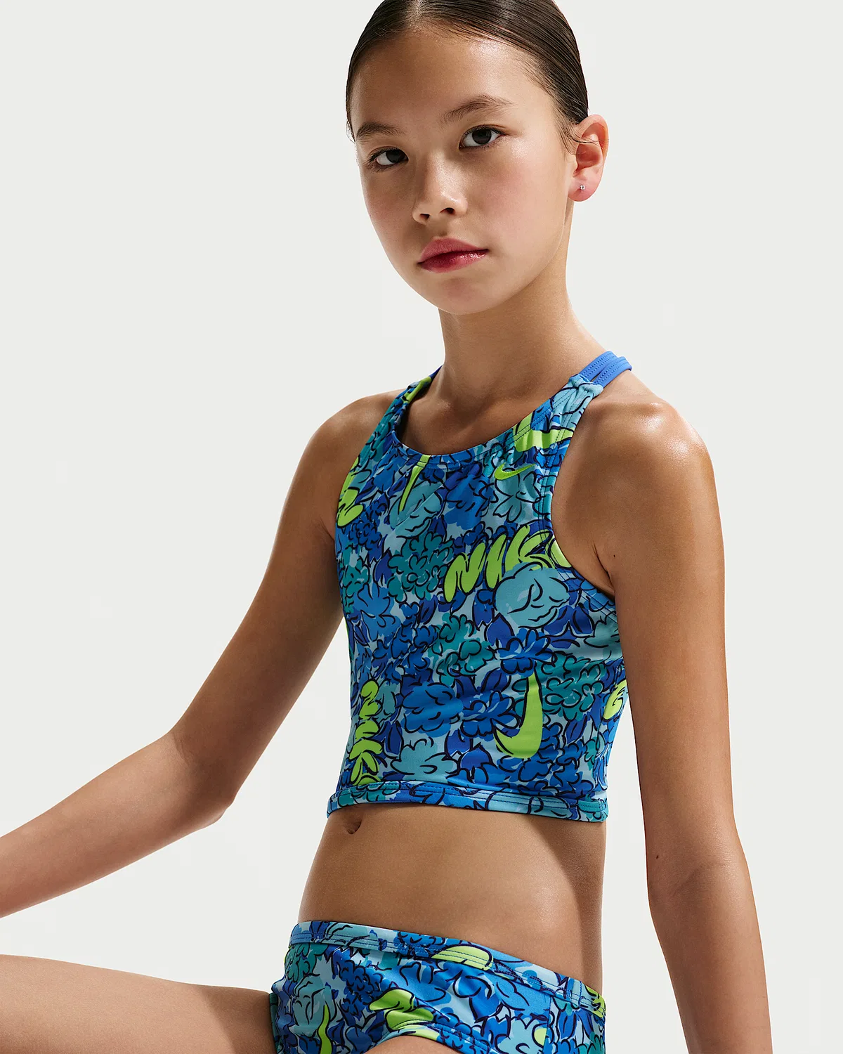 Детский (девочки) раздельный купальник Nike Swim Spiderback Midkini, Blue Crystal — фото 4