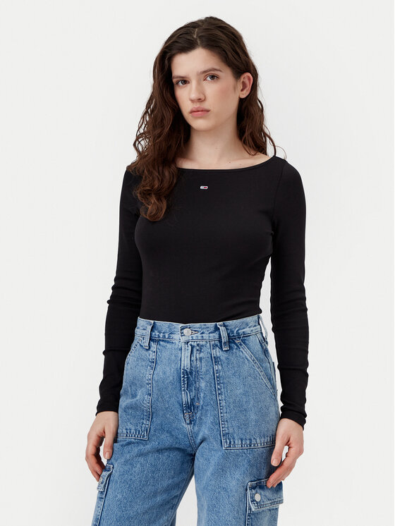 

Блузка облегающего кроя DW0DW21350 Tommy Jeans, черный