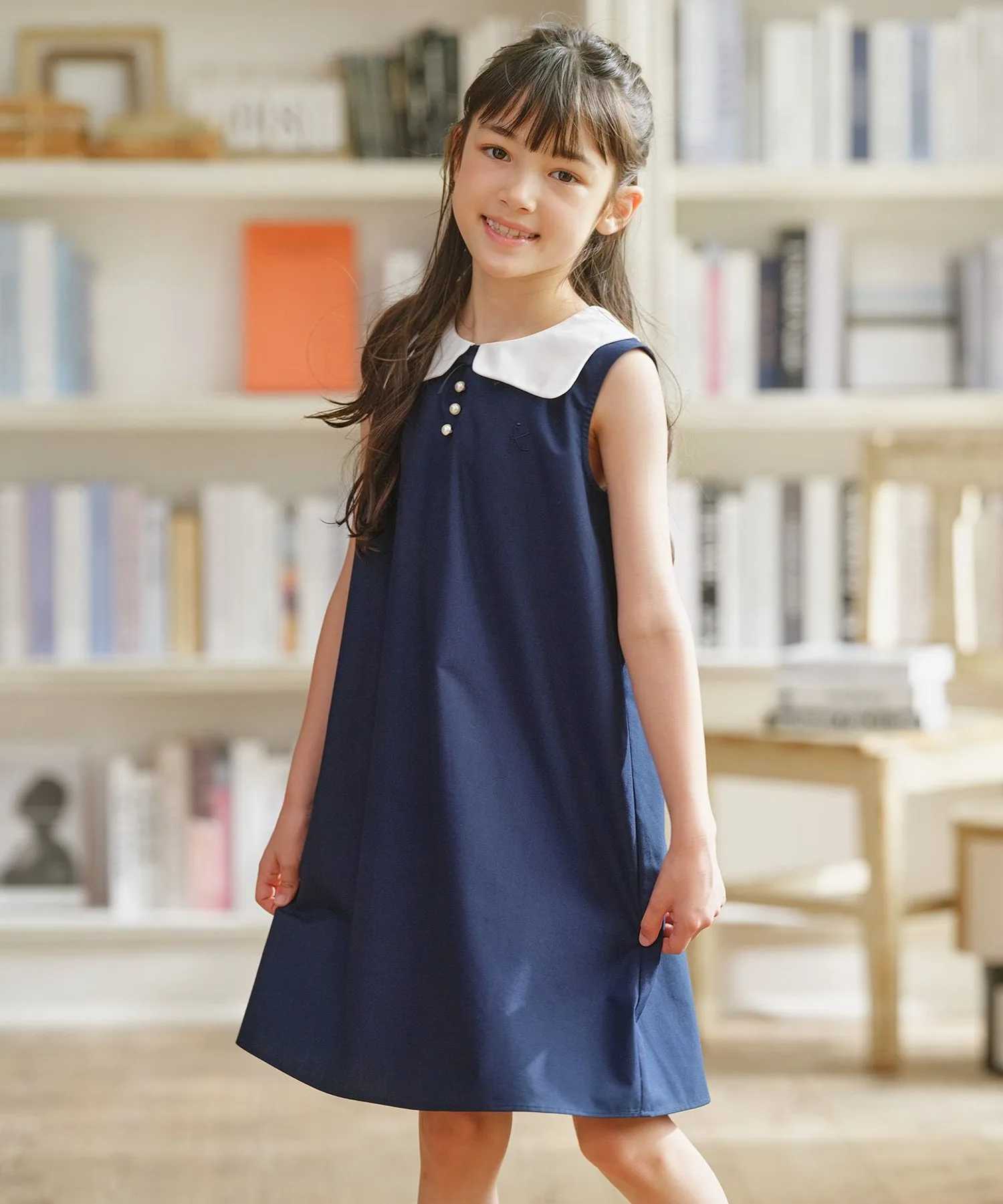 Детское платье А-силуэт с большим воротником Kumikyoku Curve Color Navy
