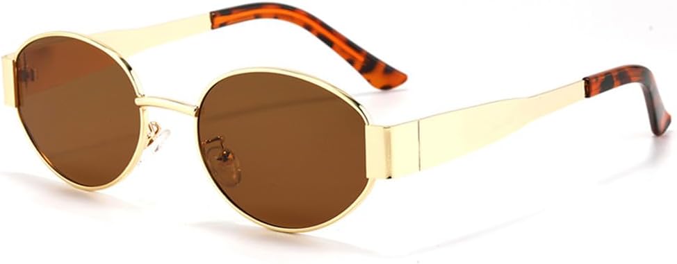 

Женские солнцезащитные очки в маленькой металлической оправе овальной формы, модные солнцезащитные очки с защитой от УФ-излучения UV400, мужские винтажные солнцезащитные очки KTUCN, Gold Frame Brown