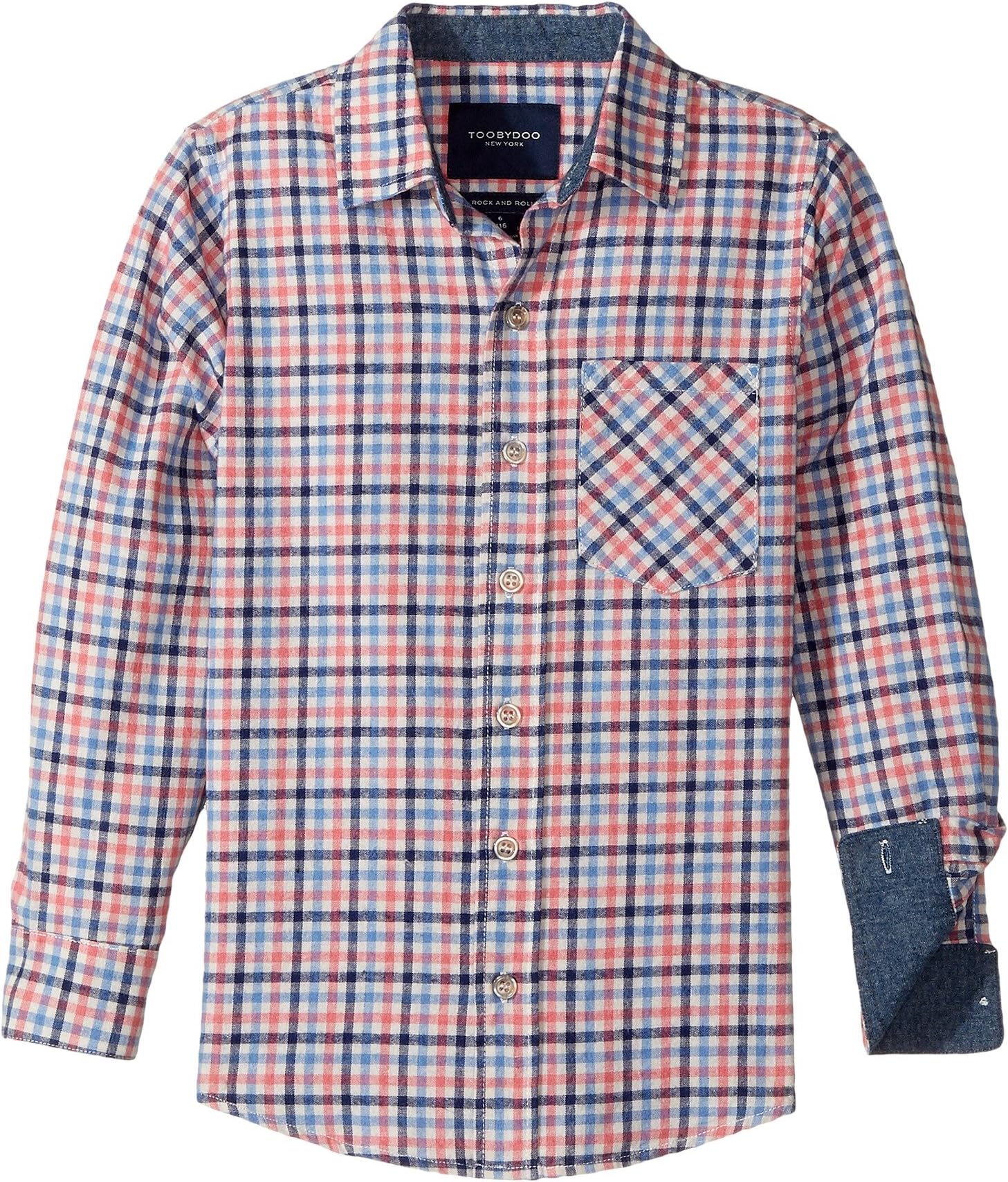 

Рубашка Toobydoo Stylin! Check Flannel Shirt (Infant/Toddler/Little Kids/Big Kids), цвет Navy/Light Blue/Pink