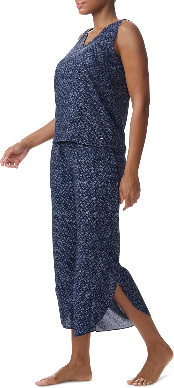 Женский пижамный комплект Tommy Hilfiger из майки и укороченных брюк, Allover Glyph/Sky Captain — фото 2