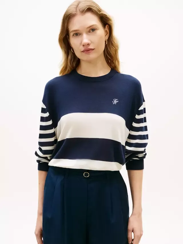Джемпер с вышитым логотипом в полоску, разноцветный Tommy Hilfiger