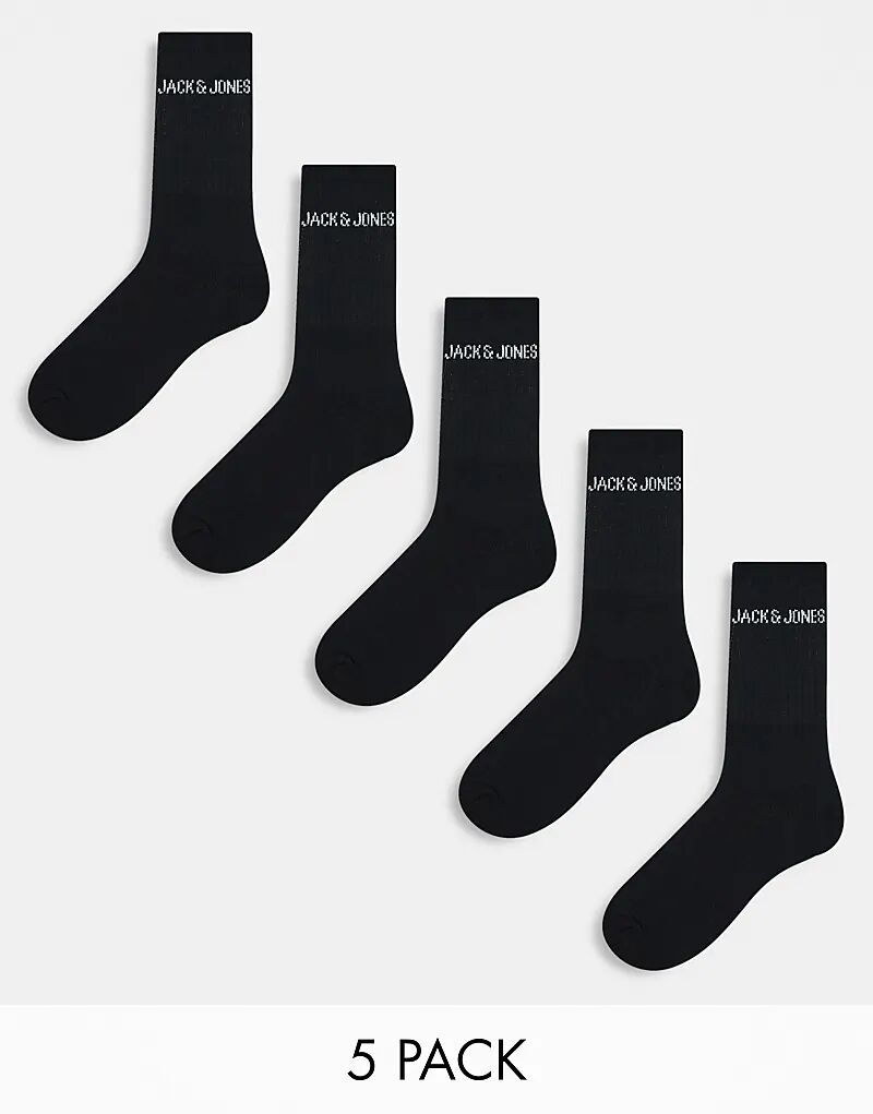

5 пар ребристых носков с логотипом черного цвета Jack & Jones
