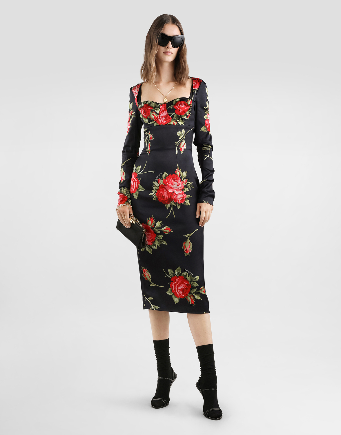 Платье-футляр с принтом "букет роз" DOLCE & GABBANA, мультиколор — фото 2