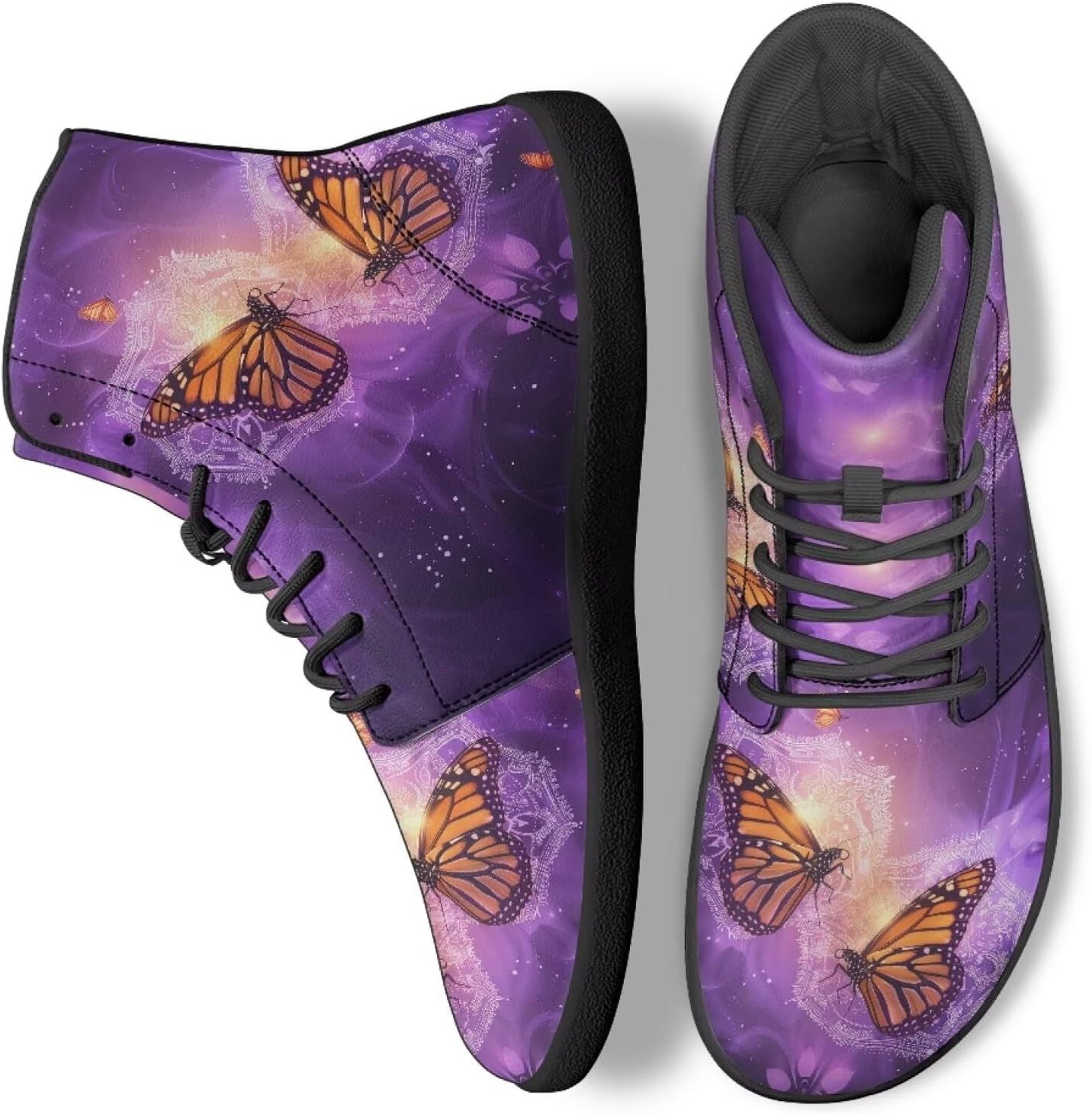

Женские высокие кроссовки-бабочки для ходьбы из искусственной кожи, беговые кроссовки, спортивные кеды Ecaestolph, фиолетовый/золотой