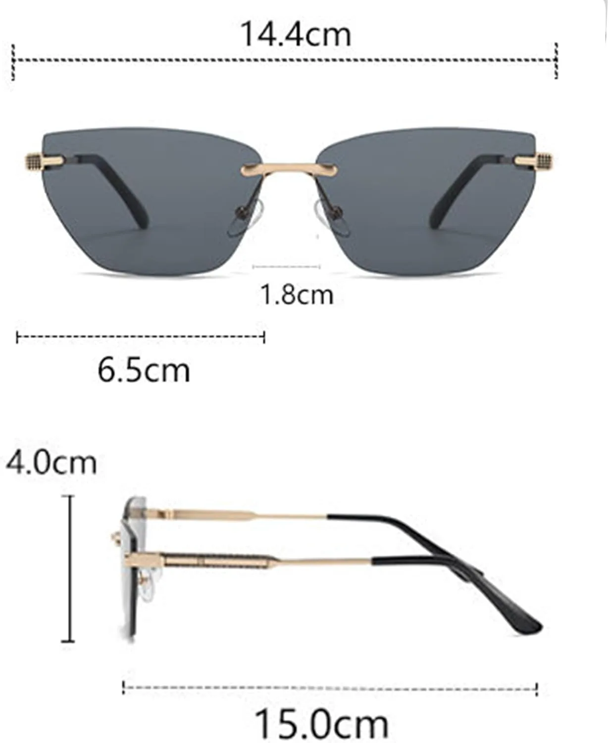 

bullabulling Модные квадратные солнцезащитные очки без оправы для женщин, ретро-очки «кошачий глаз», винтажные очки без оправы, защита от ультрафиолета UV400, Gray