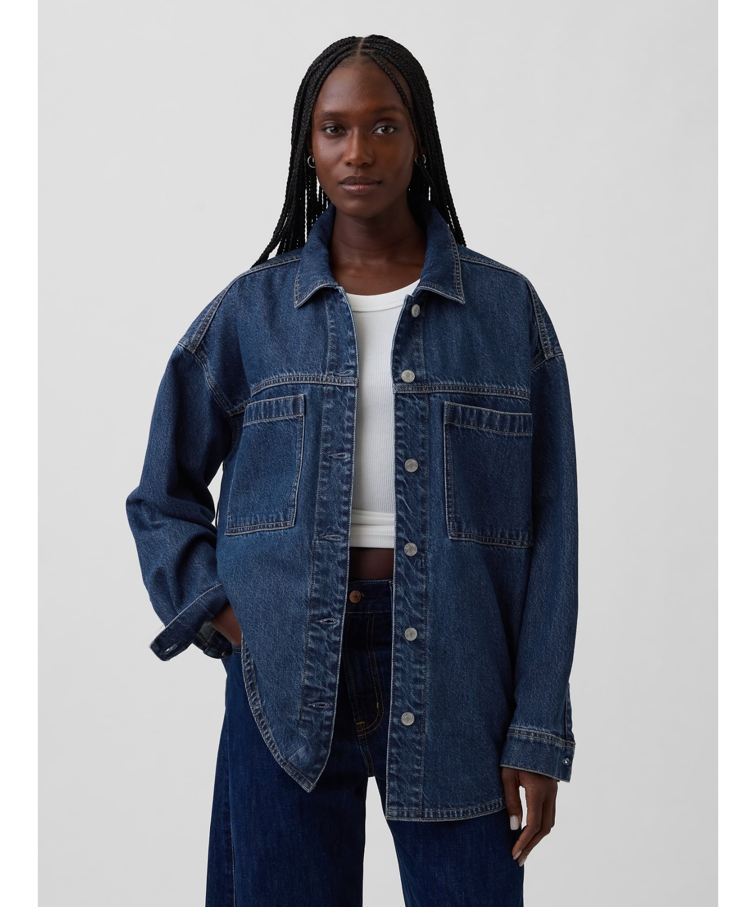 (W) Джинсовая куртка оверсайз GAP, MEDIUM_WASH