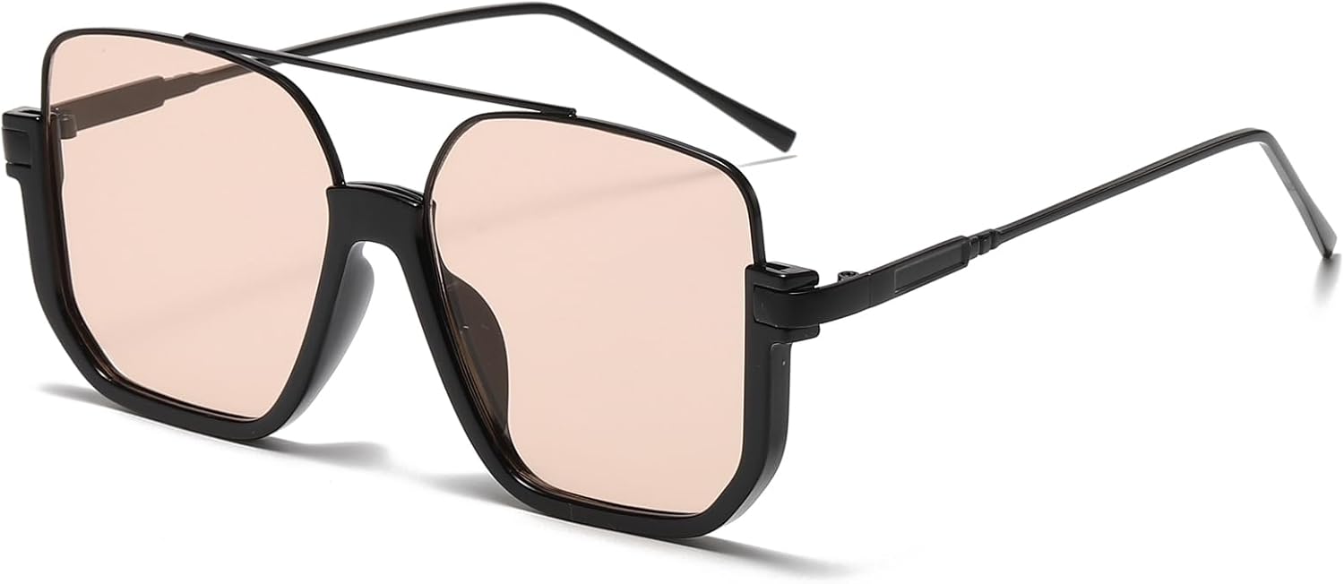 

Солнцезащитные очки Long Keeper Retro Oversize Pilot для женщин и мужчин, квадратные, в авиационном стиле, полуободковые, модные, в стиле 70-х, Black Frame - Light Brown Lens