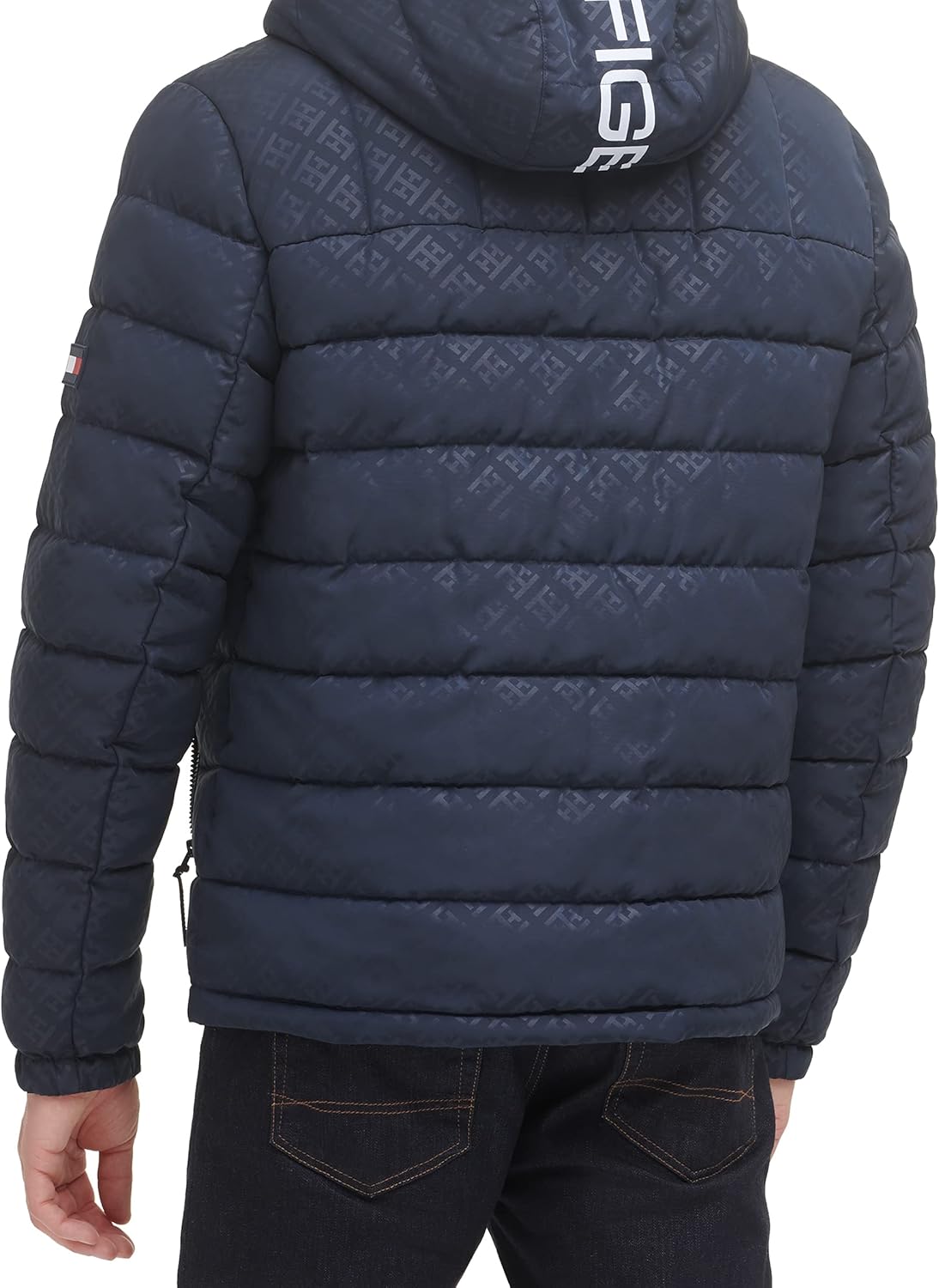 Мужская куртка Tommy Hilfiger средней толщины с подкладкой из шерпы и капюшоном, водонепроницаемая, Tommy Logo Tech Navy — фото 2