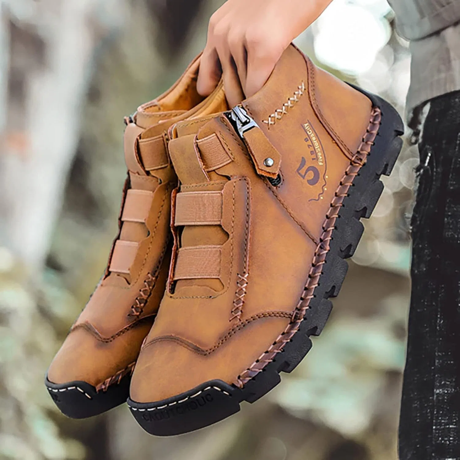 Туфли Shoes Barefoot Shoes Women Men British Large Casual Leather Handmade Foreign Trade Zip Sports Shoes Men Hiking Shoes Size 9 Generic, Gelb — фото 2