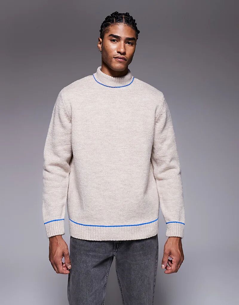 

Свободный трикотажный джемпер ASOS DESIGN цвета экрю с высоким воротом