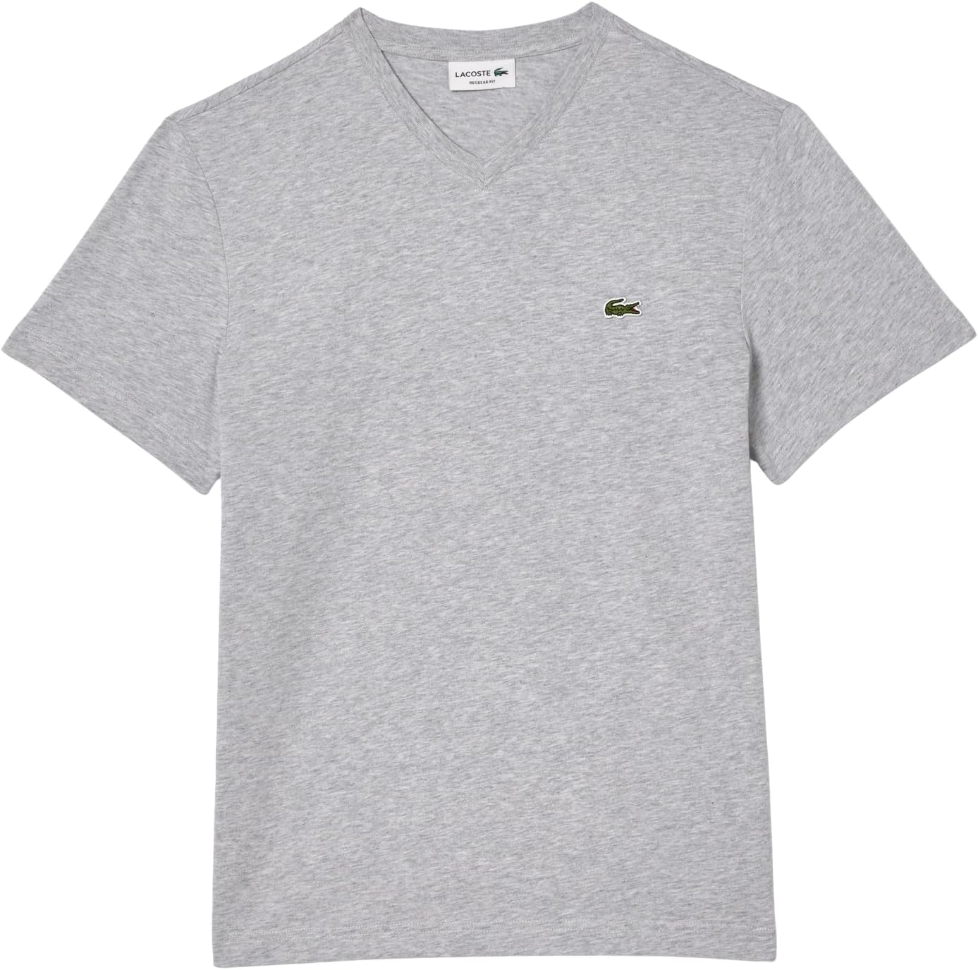 Мужская хлопковая футболка Lacoste с V-образным вырезом, Silver Chine — фото 4