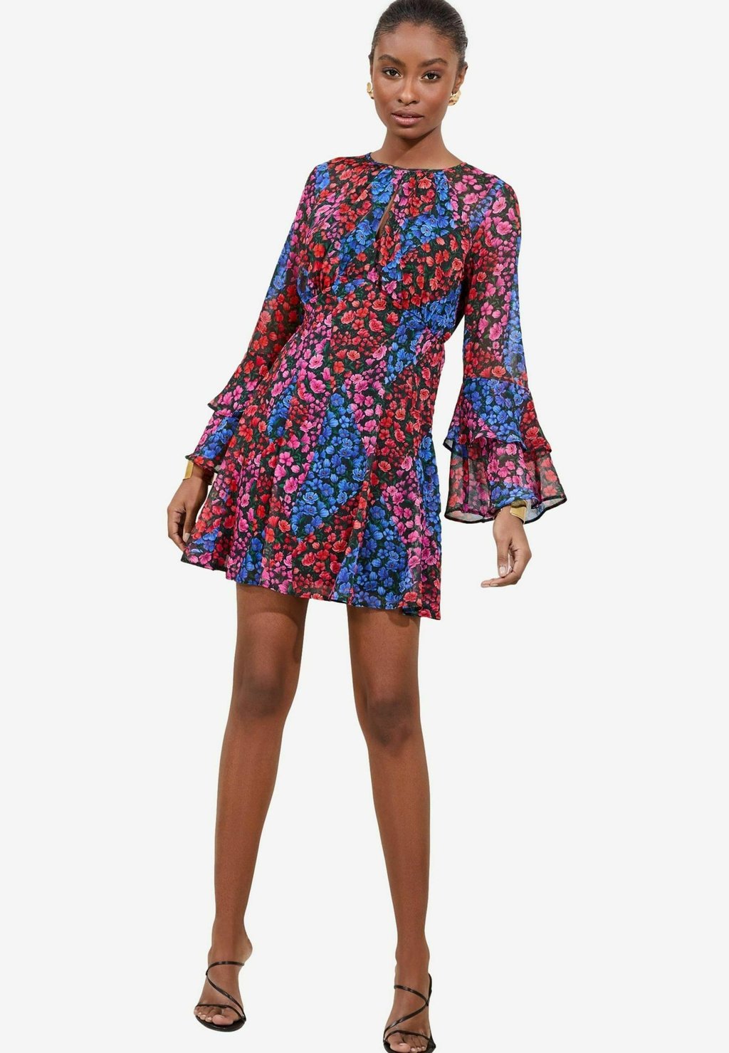 

Повседневное платье FLUTED RUFFLE SLEEVE KEYHOLE MINI Lipsy, мультиколор