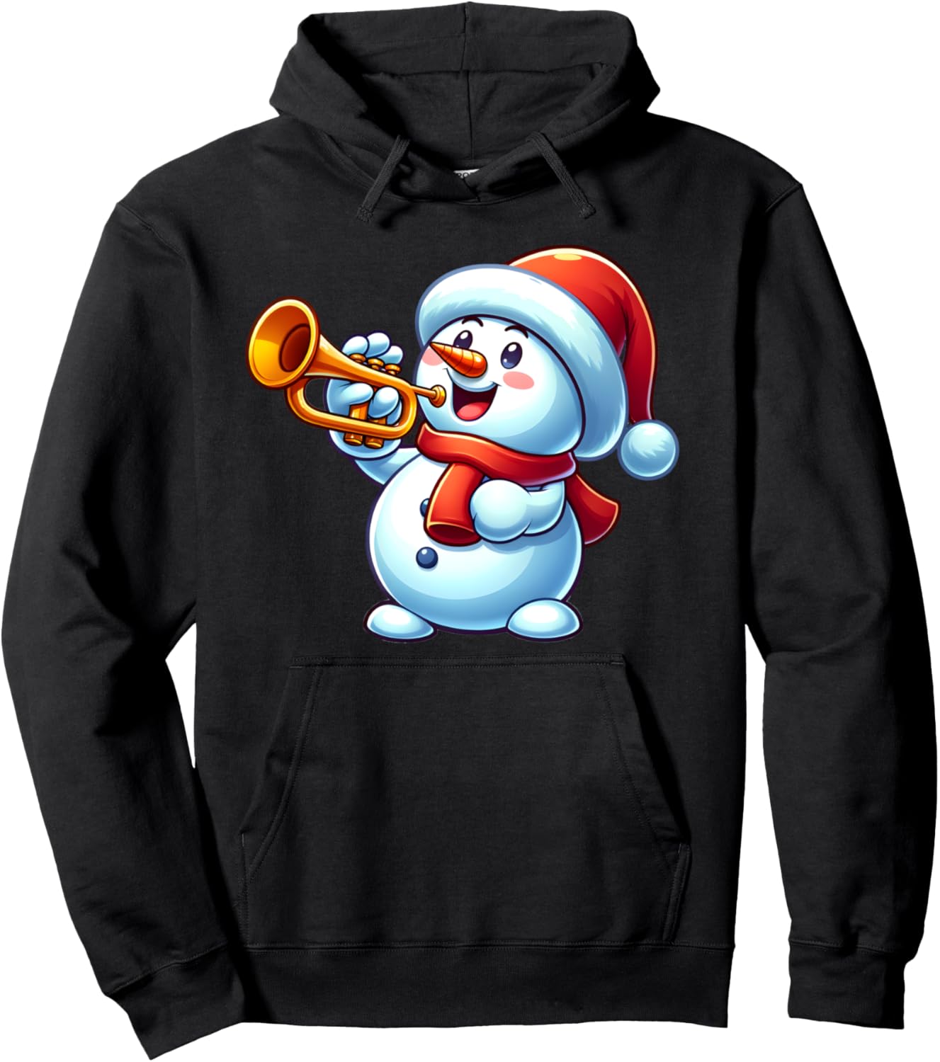 

Худи с рисунком рождественского музыкального инструмента: снеговик и труба Christmas Day Apparel, черный